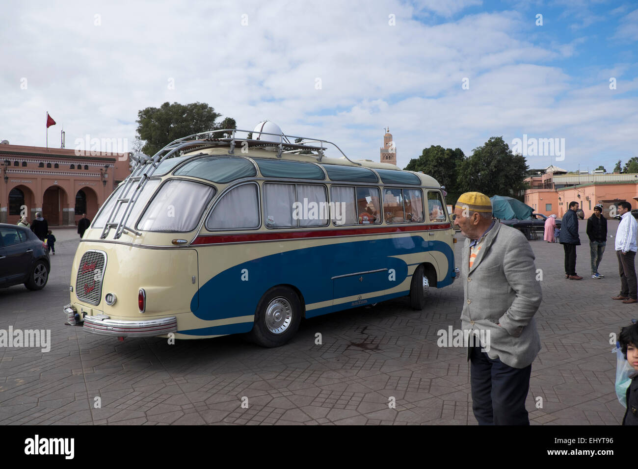 Vintage Volkswagen bus, Djemaa el Fna square, , Medina, old town, Marrakesh, Marrakech, Morocco, North Africa Stock Photo