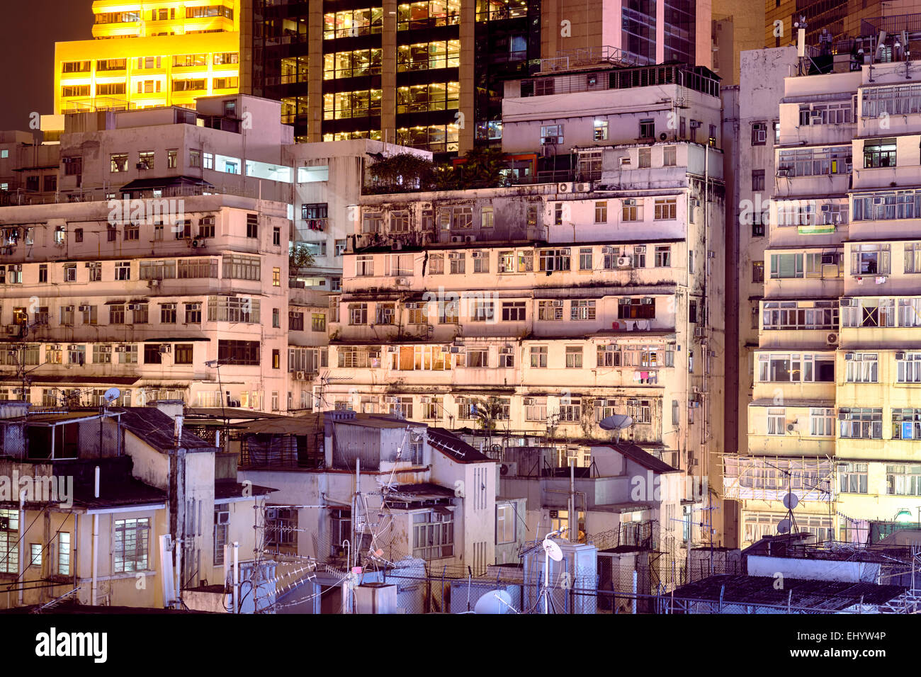 Apartment buildings at night in Hong Kong Stock Photo - Alamy