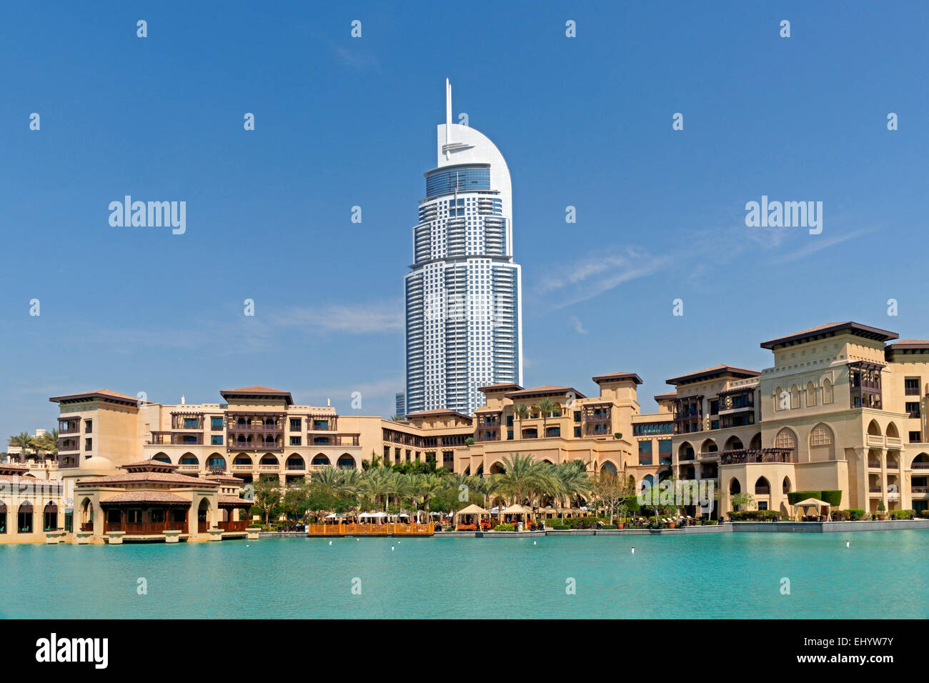 Asia, United Arab Emirates, UAE, Dubai, Sheikh Mohammed Bin Rashid boulevard, Burj The Address, Souk Al Bahar, gardens of the Bur Stock Photo