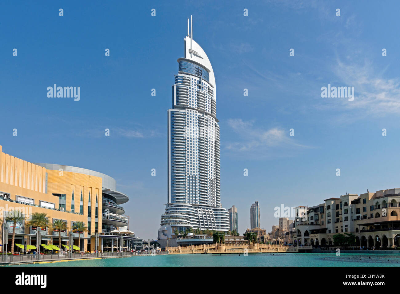 Asia, United Arab Emirates, UAE, Dubai, Sheikh Mohammed Bin Rashid boulevard, Burj The Address, Souk Al Bahar, gardens of the Bur Stock Photo