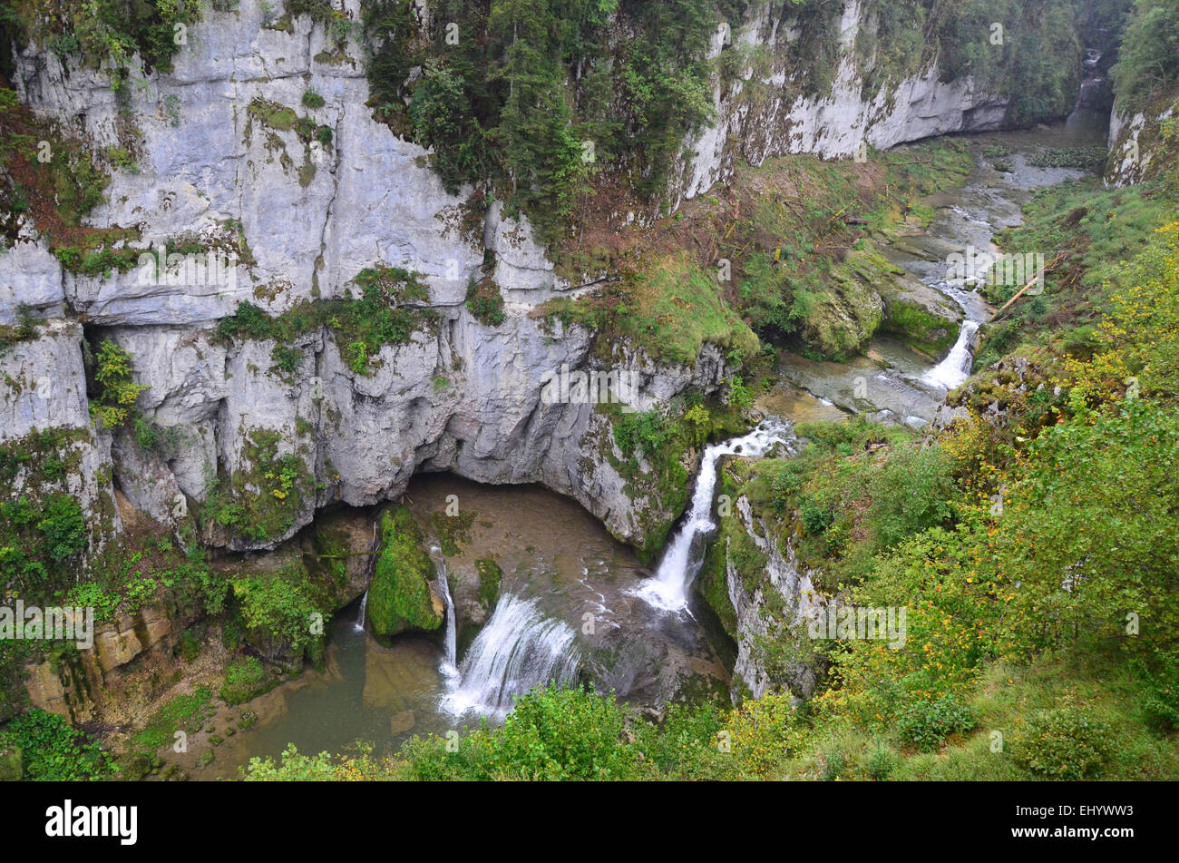 France, Europe, Jura, waterfall, la billaude, cascade, lemme, le vaudioux, rock, cliff, Stock Photo