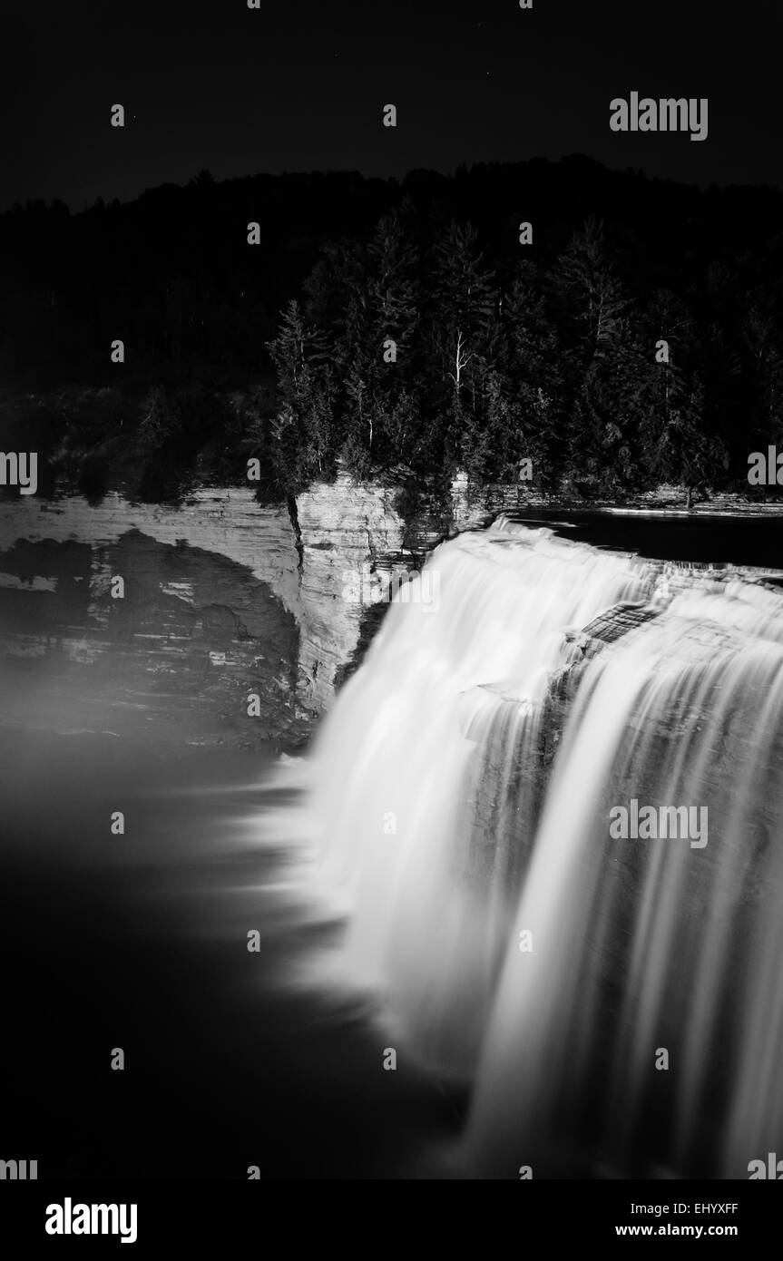 Middle Falls at night, Letchworth State Park, New York. Stock Photo