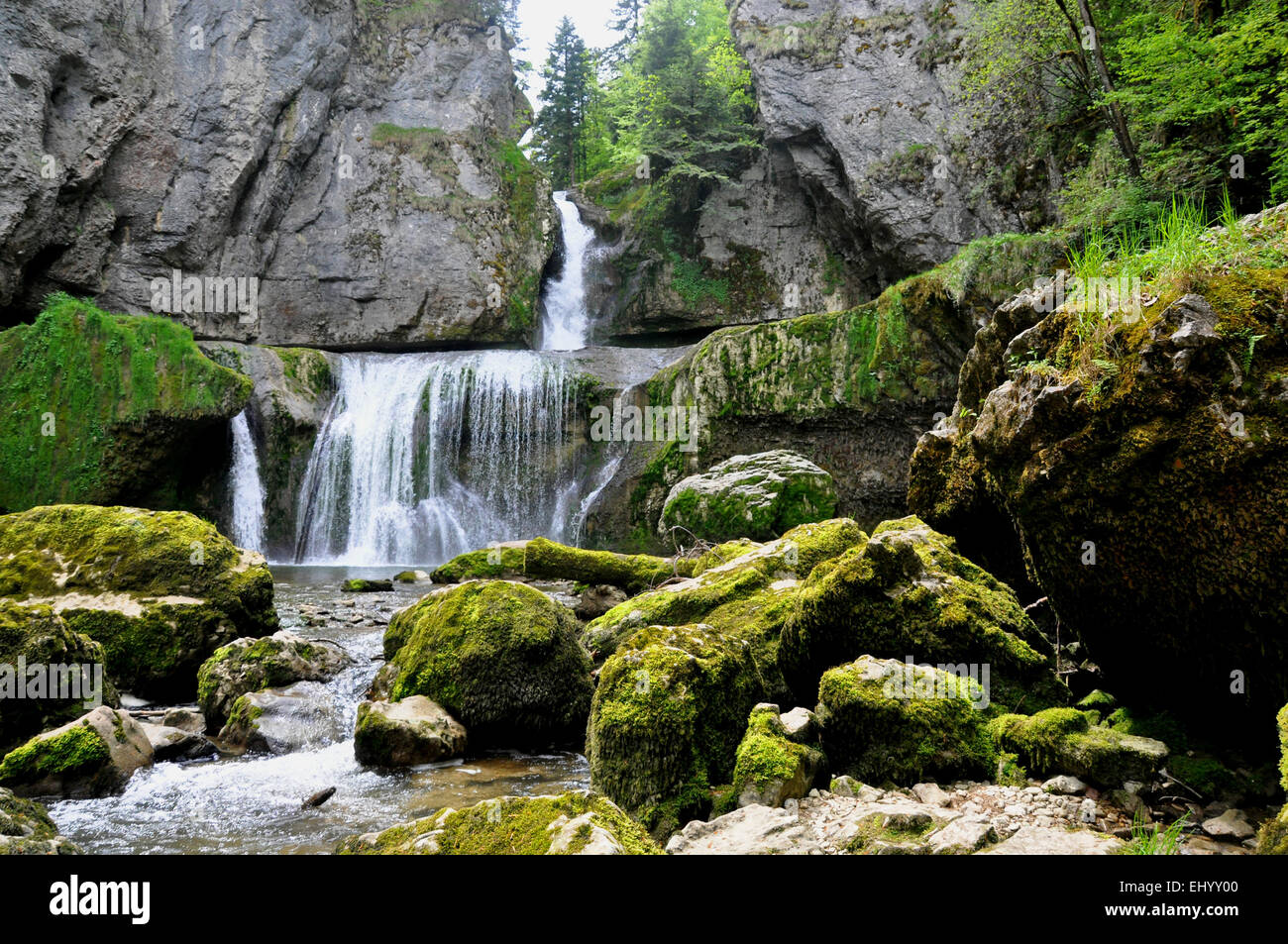 France, Europe, Jura, waterfall, la billaude, cascade, lemme, le vaudioux Stock Photo