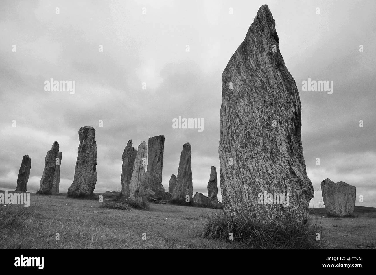 Scotland, lewis, megaliths, standing stones, stone circle, menhirs, callanish, Outer Hebrides, Hebrides, Great Britain, Europe, Stock Photo
