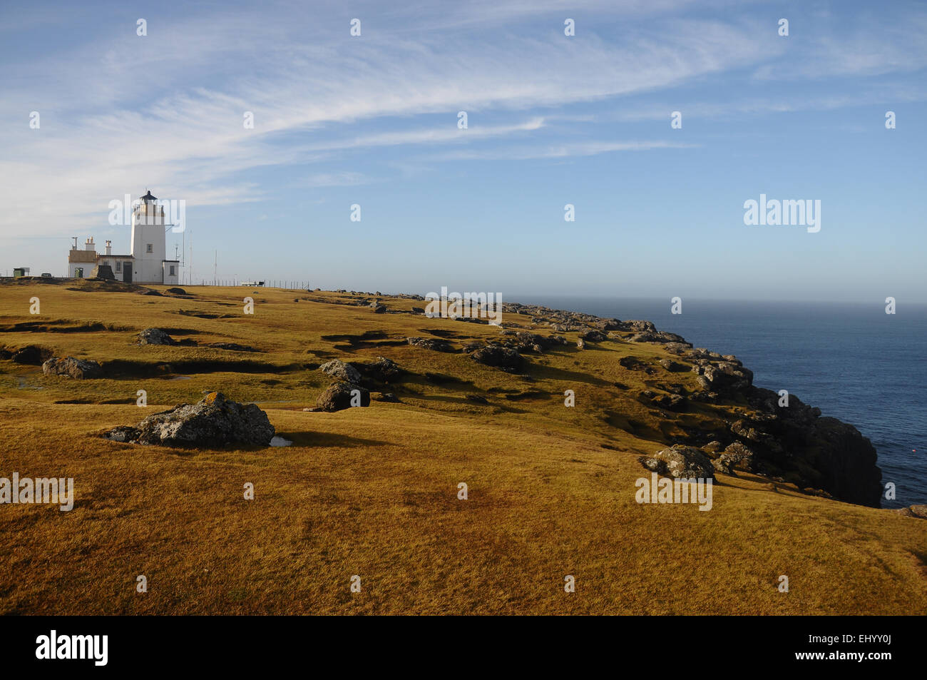 Scotland, Shetland islands, eshaness, mainland, west coast, Atlantic, cliffs, sea, lighthouse, Great Britain, Europe, Stock Photo