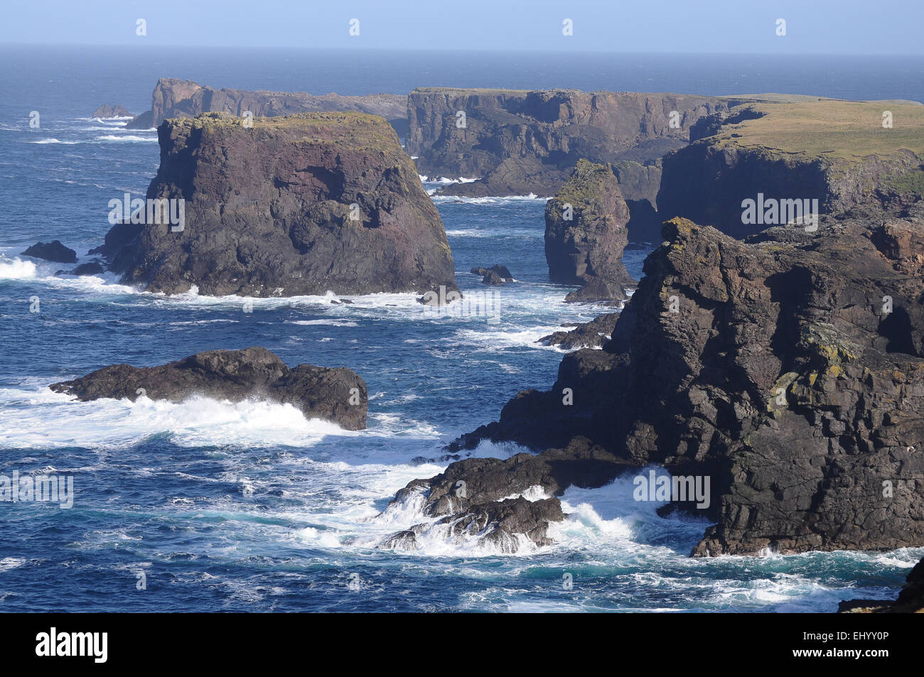 Scotland, Shetland islands, eshaness, mainland, west coast, Atlantic, cliffs, sea, Great Britain, Europe, Stock Photo