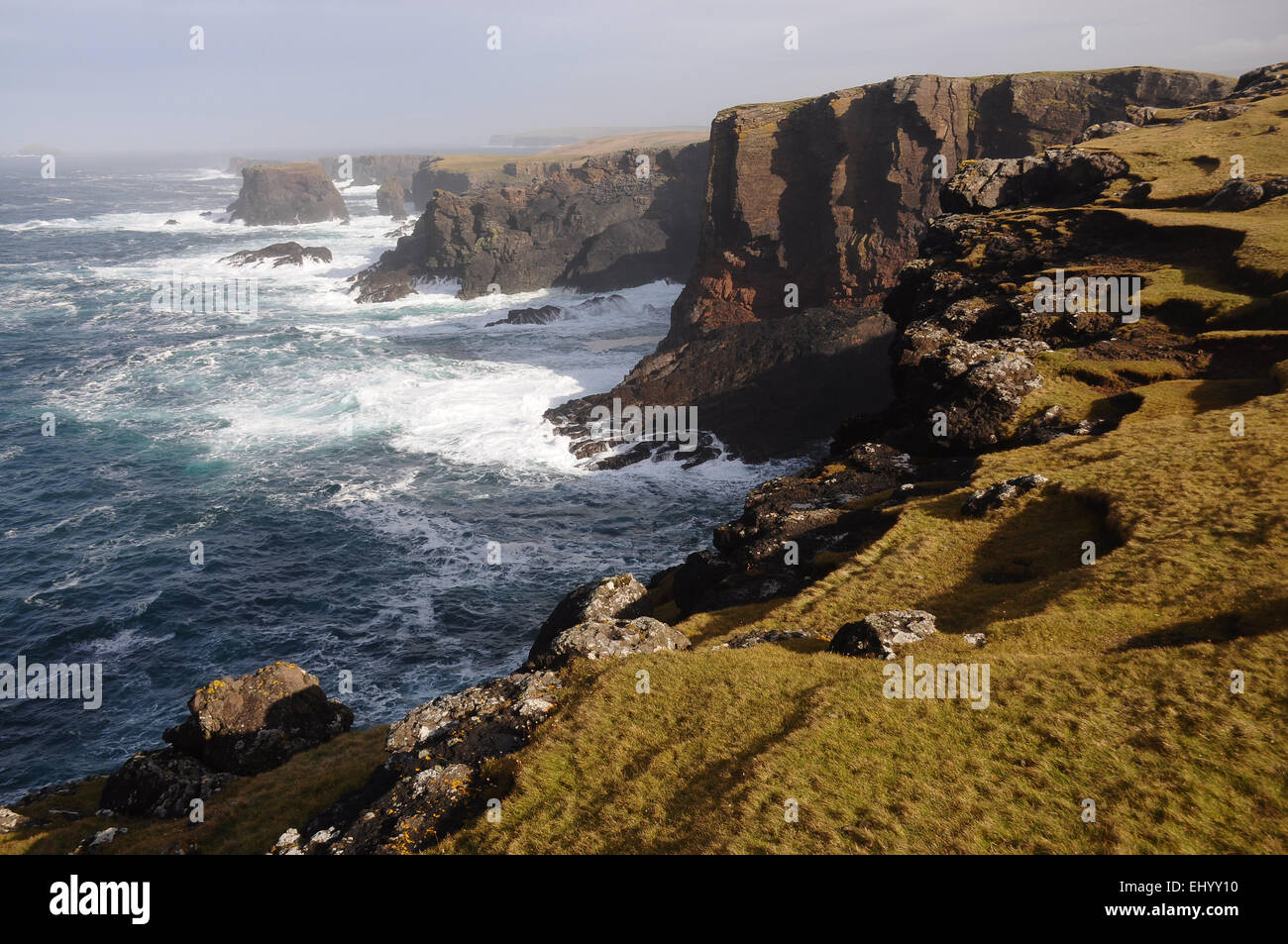 Scotland, Shetland islands, eshaness, mainland, west coast, Atlantic, cliffs, sea, Great Britain, Europe, Stock Photo