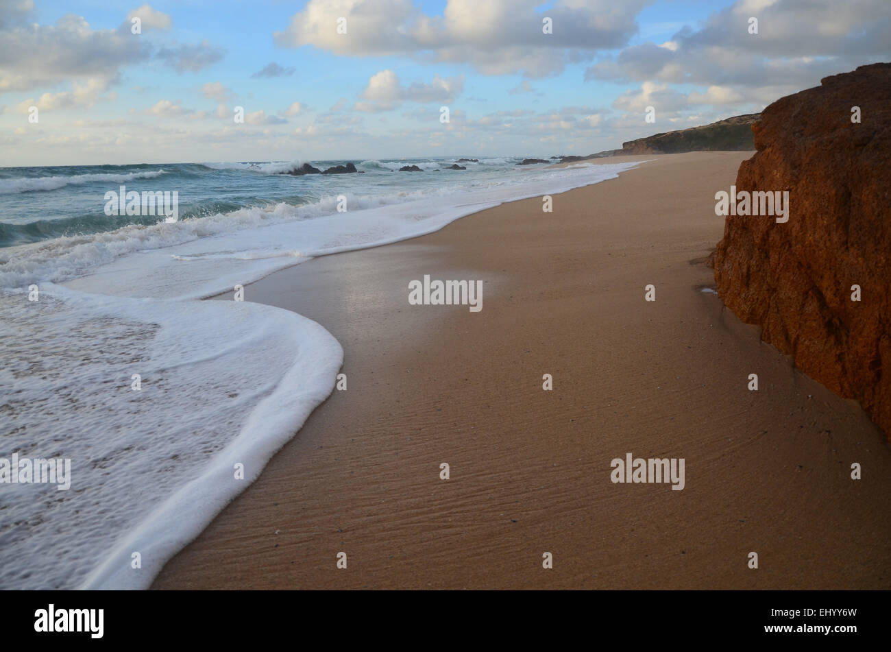 Portugal, Europe, coast, west coast, sea, waves, alentejo, malhaoinhas, milfontes, beach, seashore, Stock Photo