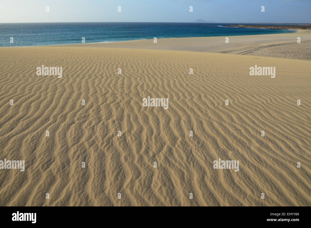 Cape Verde, Cape Verde Islands, sal, ponta preta, sand, dunes, sea, waves, Atlantic, beach, seashore, sand beach, lines, structur Stock Photo