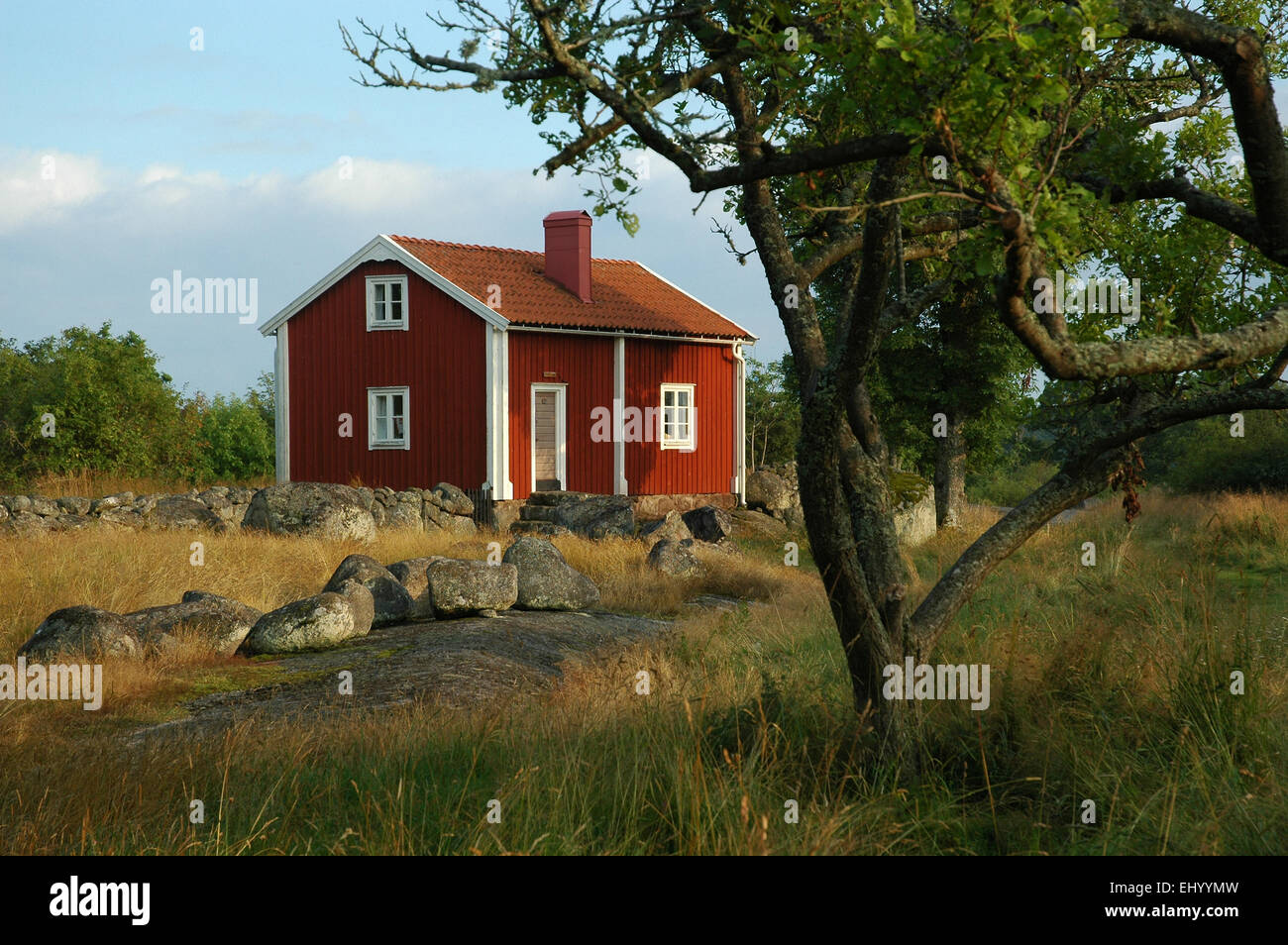 Sweden, Europe, blekinge, house, home, timber house, tjärö, vandrarhem, youth hostel, faluröd, red Stock Photo