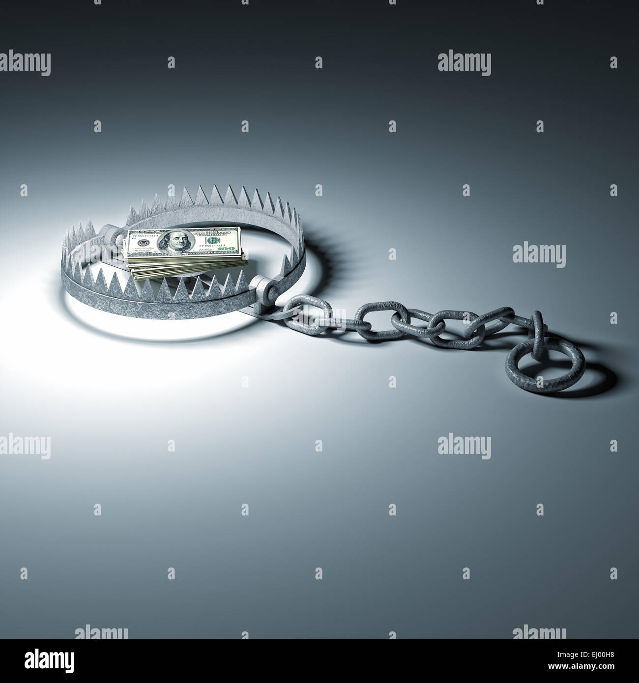 3d old bear trap and money Stock Photo - Alamy