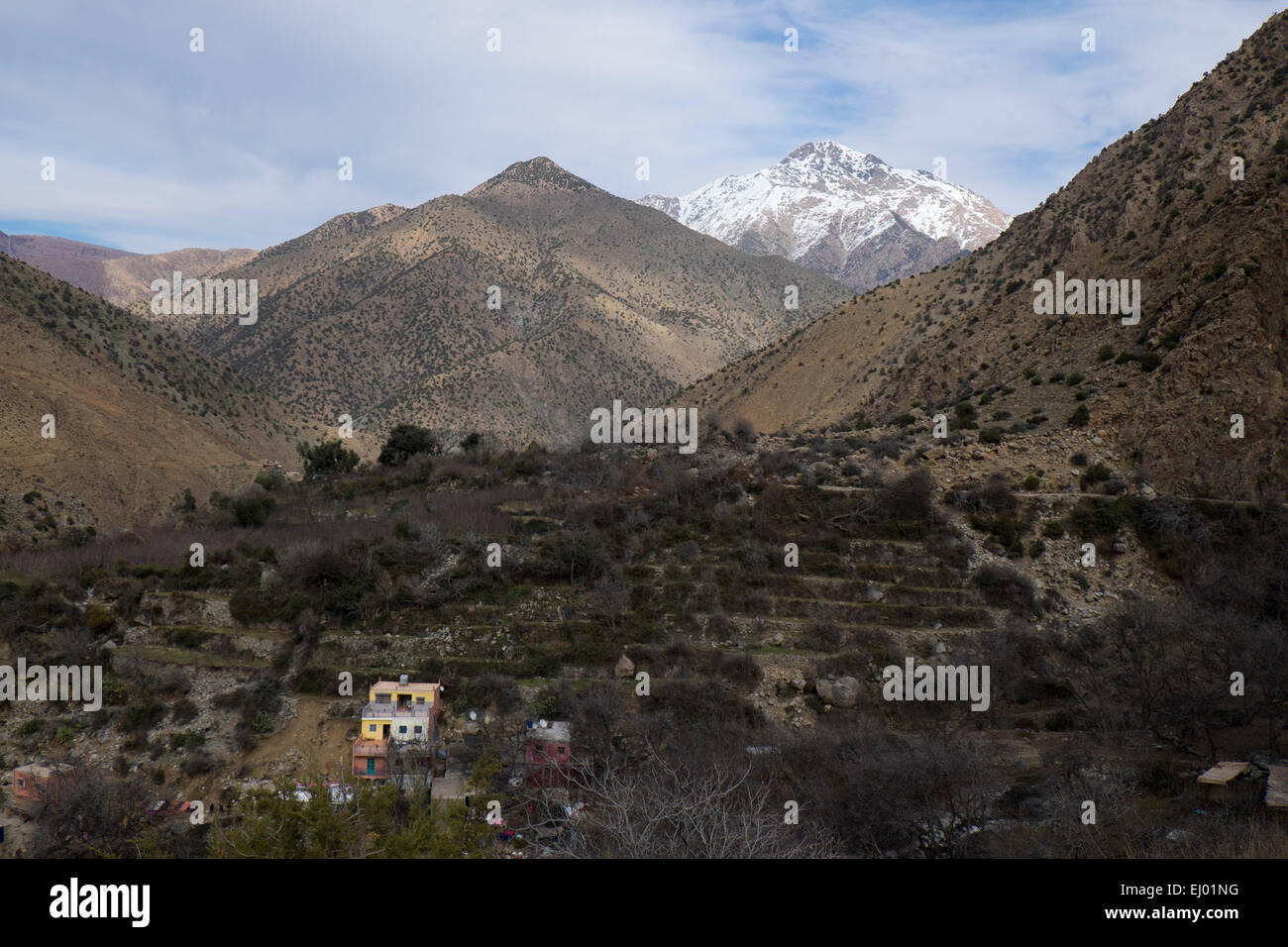 Tourists having lunch, Setti Fatma village, Ourika Valley, Atlas Mountains, Morocco, North Africa Stock Photo