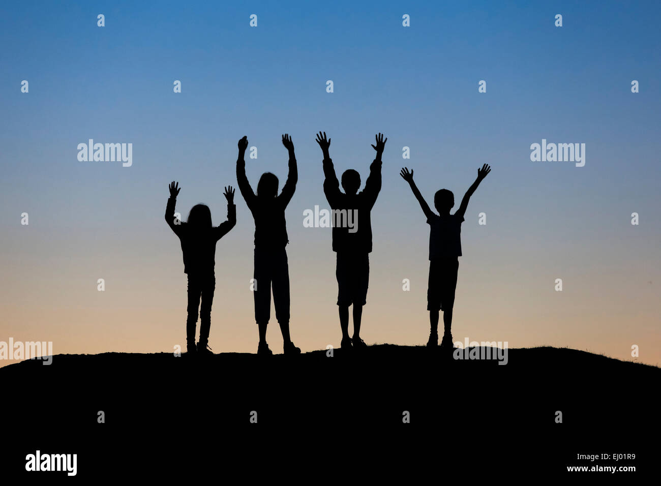 4, evening, evening sky, Evening, moody, activity, arms, legs, dusk, twilight, cliff, rock, joy, sky, hands, youngsters, boy, chi Stock Photo