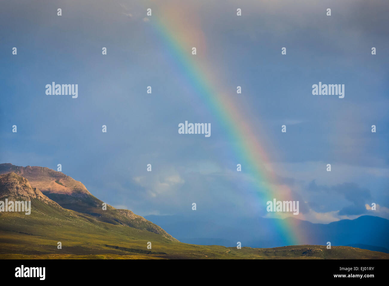 Great Britain, Highland, highlands, scenery, landscape, nature, rain, rainbow, Scottish highlands, Scotland, summer, UK, width, b Stock Photo