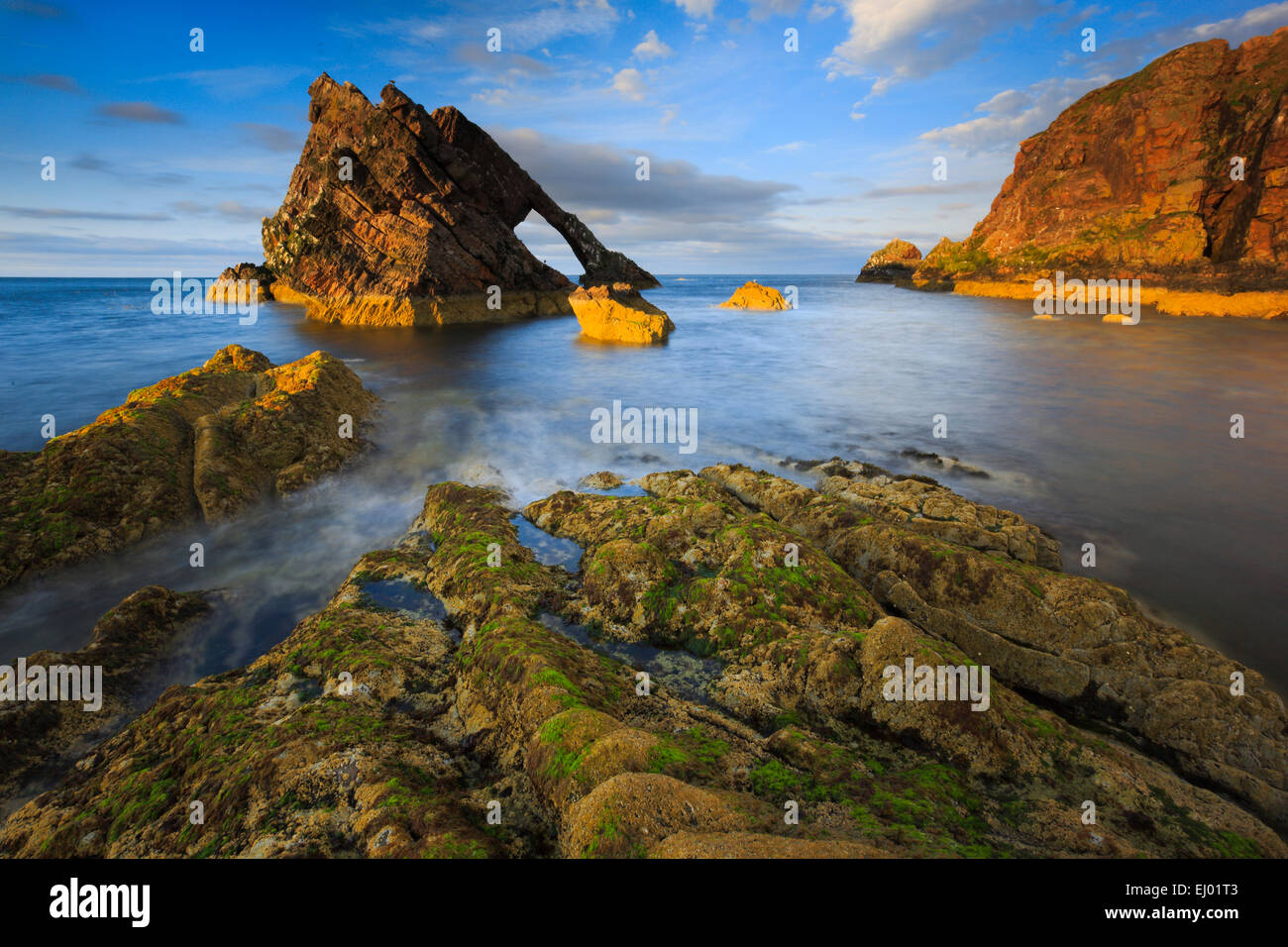 Arch, curve, Bow Fiddle, Bow Fiddle rock, cliff, rock, cliff, water, Great Britain, cliffs, coast, scenery, landscape, sea, Moray Stock Photo