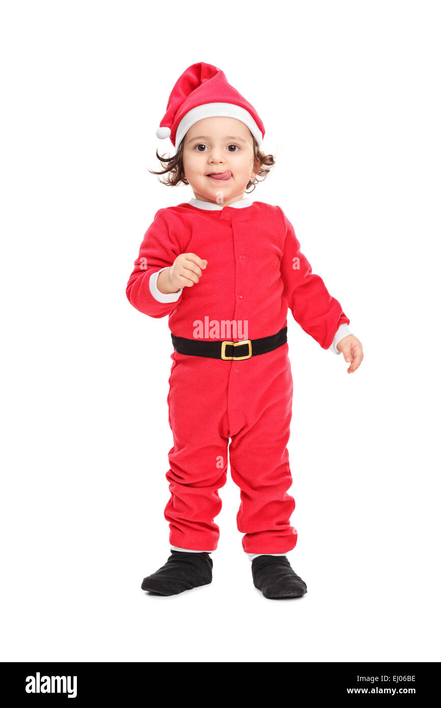 Full length portrait of an adorable little girl in Christmas costume isolated on white background Stock Photo