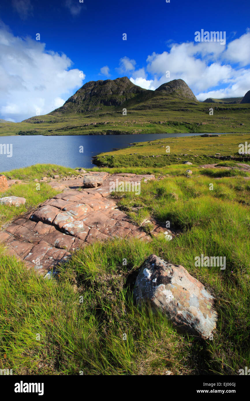 View, mountain, mountains, mountains, water, summits, peaks, Great Britain, Highland, highlands, sky, highland, scenery, landscap Stock Photo