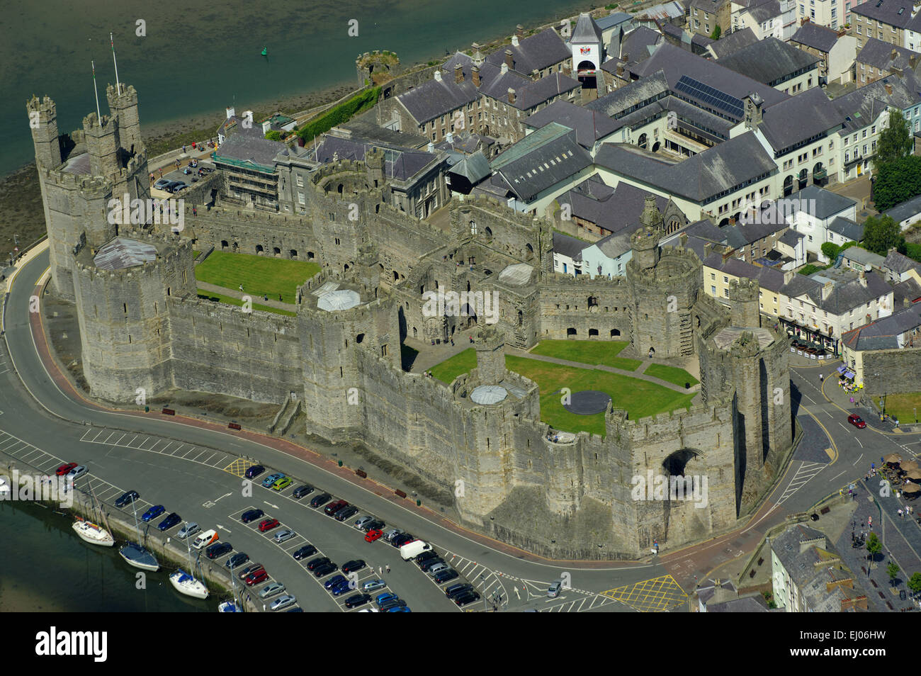 Aerial, Caernarfon Castle, Gwynedd;,North Wales Stock Photo Alamy