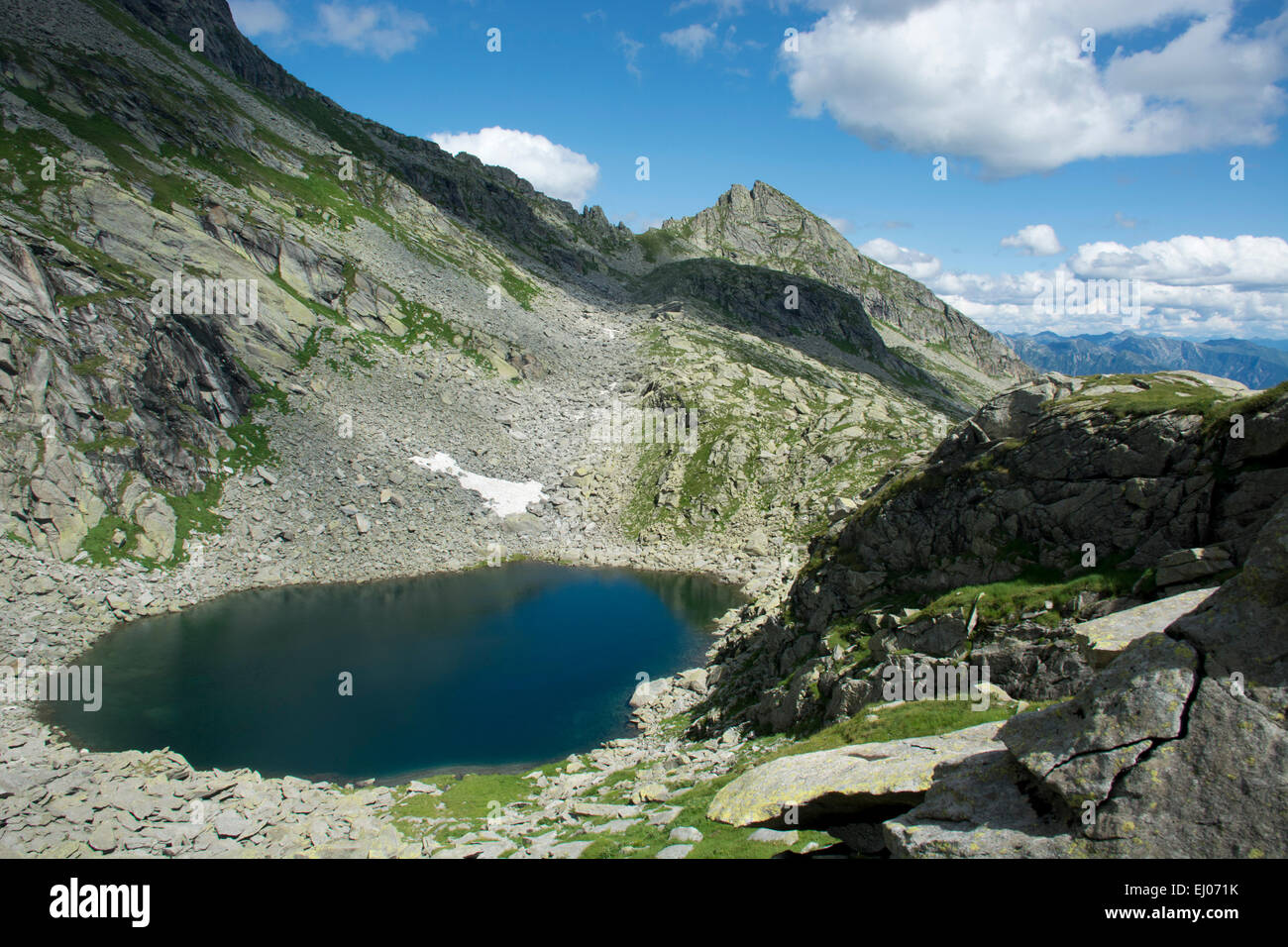 Switzerland, Europe, Ticino, Bosco Gurin, lake, mountain lake, Lago Pero, Üssera lake, mountains, Parco Nazionale del Locarnese Stock Photo