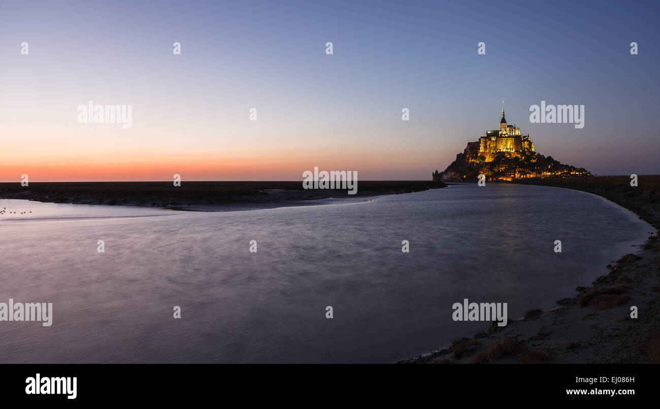 Mont Saint-Michel by twilight. Lower Normandy, France. Stock Photo