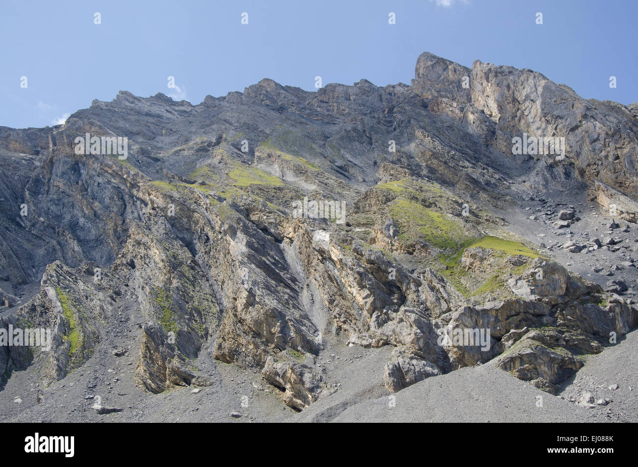Switzerland, Europe, Graubünden, Grisons, national park, Engadine, lower engadine, Zernez, Val Sassa, stone, rock, cliff, burr, m Stock Photo