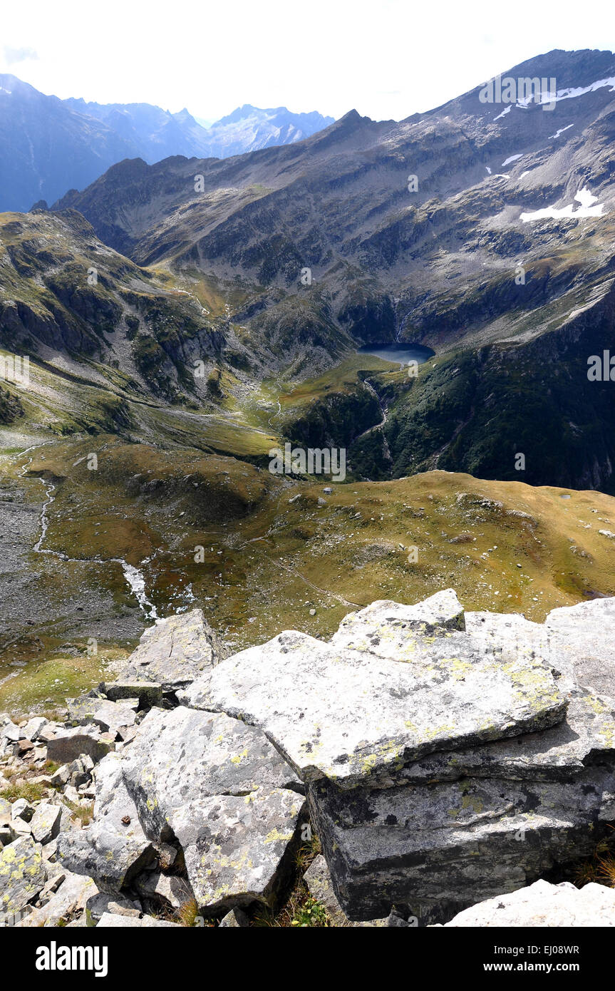 Switzerland, Europe, Graubünden, Grisons, valley of Calanca, Val Calanca, Rossa, Sentiero Calanca, Pass Ovest dell alta Burasca, Stock Photo