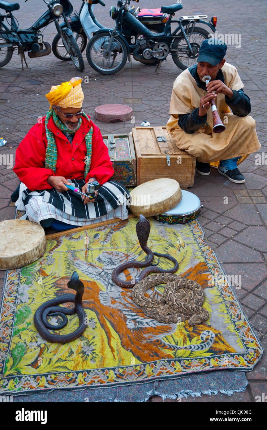 Snake charmers, Jemaa al Fnaa square, Medina, Marrakesh, Morocco, northern Africa Stock Photo