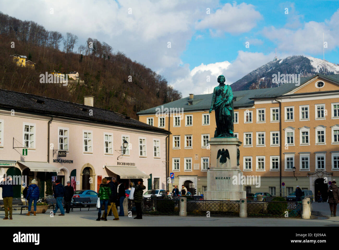 Mozart statue, Mozartplatz, Altstadt, old town, Salzburg, Austria Stock Photo