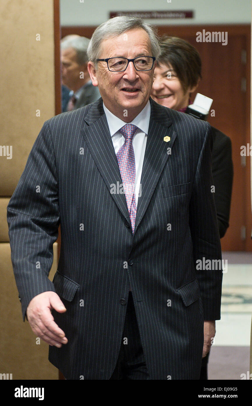 Jean-Claude Juncker, the president of the European Commission arrives at the start of a Tripartite Social Summit ahead of the EU Summit in Brussels, Belgium on 19.03.2015 by Wiktor Dabkowski Stock Photo