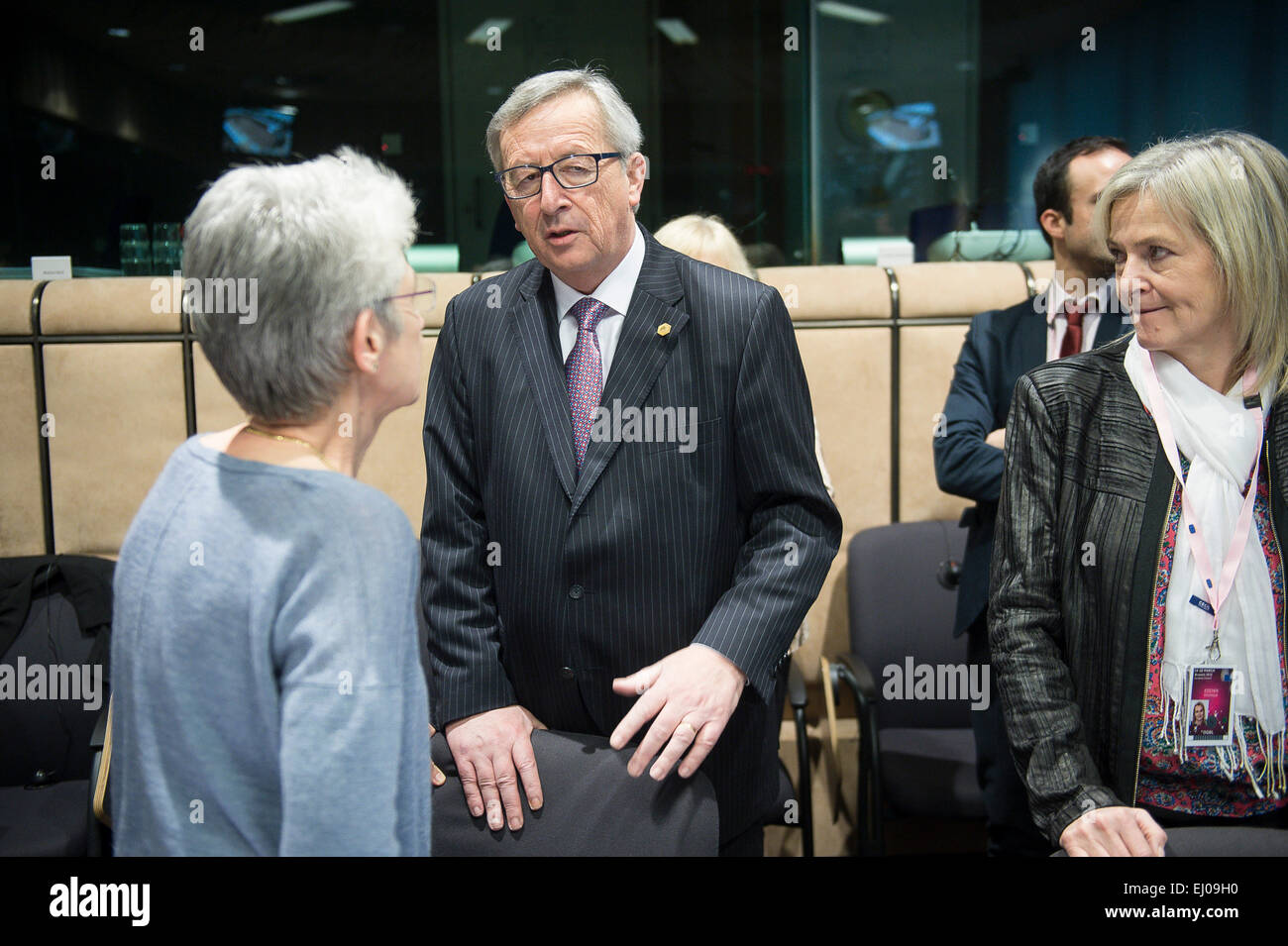 Jean-Claude Juncker, the president of the European Commission (C) at the start of a Tripartite Social Summit ahead of the EU Summit in Brussels, Belgium on 19.03.2015 by Wiktor Dabkowski Stock Photo