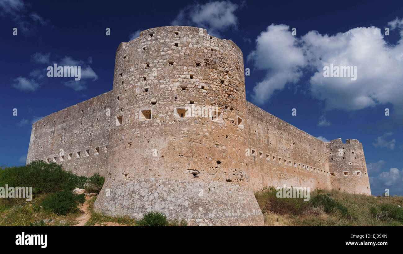 Aptera, castle, Chania, fortress, Greece, Europe, fort, Crete, wall, nicks, loopholes, Turkish, Stock Photo