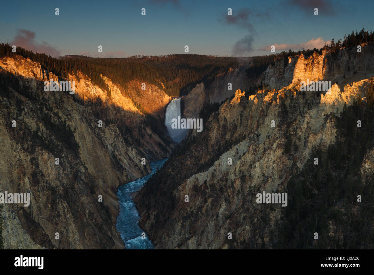 Grand Canyon of the Yellowstone by sunrise, from Artist's Point. Yellowstone National Park, Wyoming, United States of America. Stock Photo