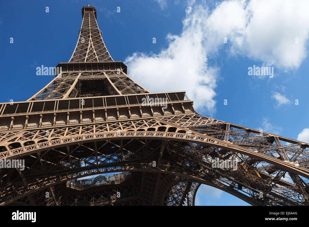 The Eiffel Tower as seen from below, Paris, France. Stock Photo