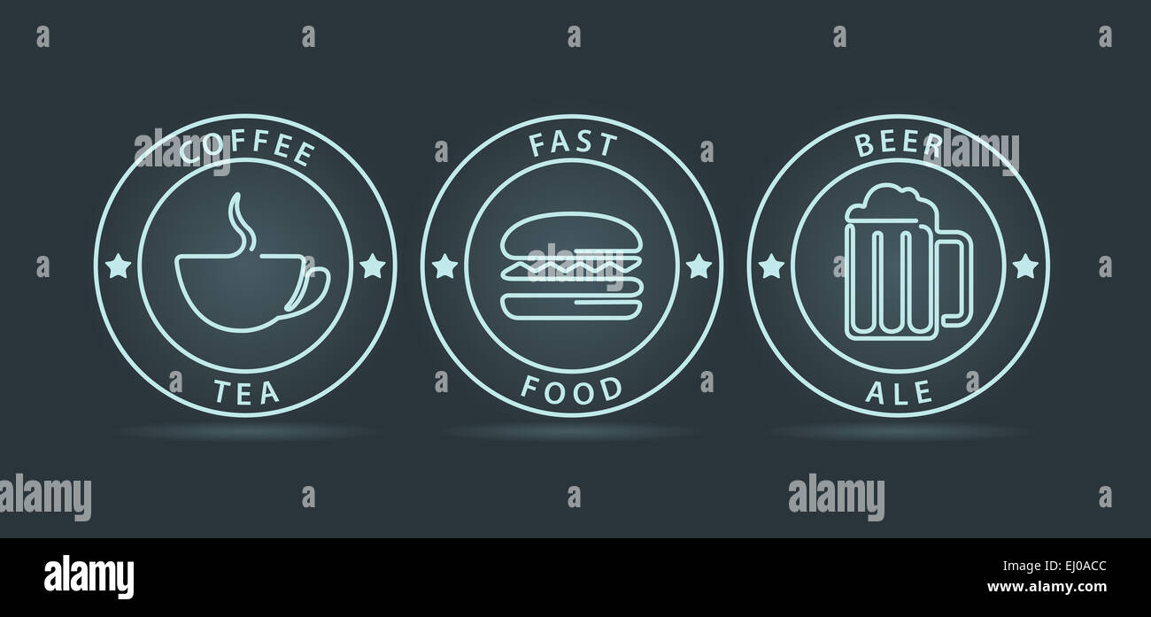 Vector set of neon outline style fast food icons Stock Photo