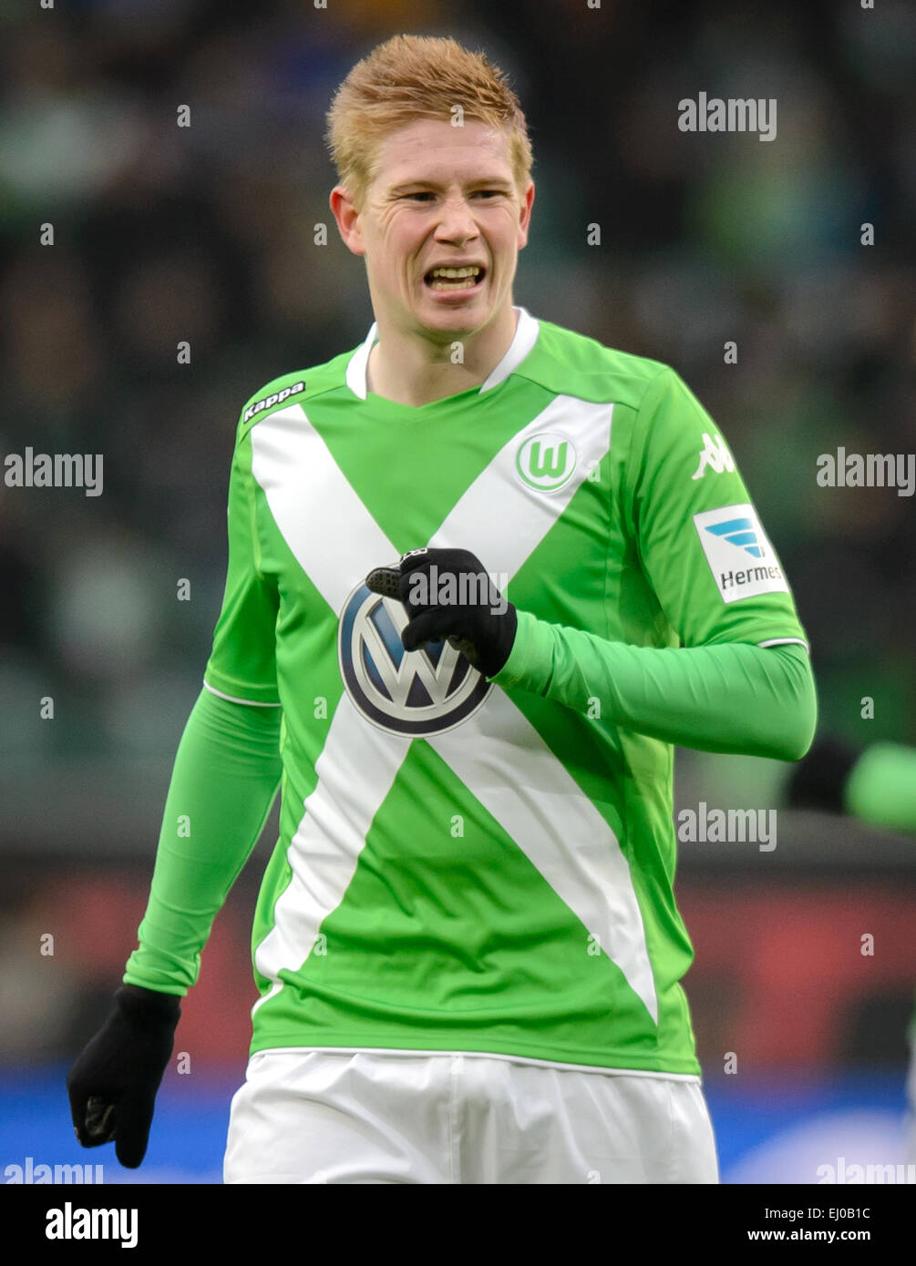 Wolfsburg's Kevin De Bruyne reacts during the Bundesliga soccer match