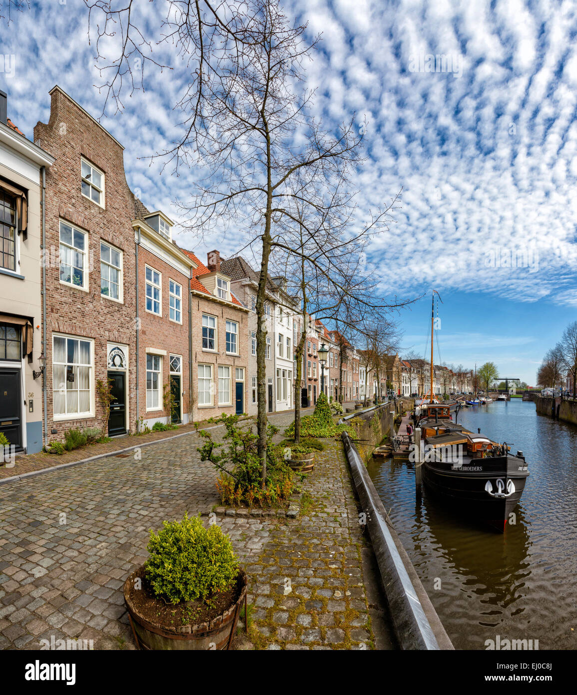 s-Hertogenbosch, Den Bosch, Netherlands, Holland, Europe, city, village, water, trees, spring, ships, boat, De Brede Haven, Stock Photo