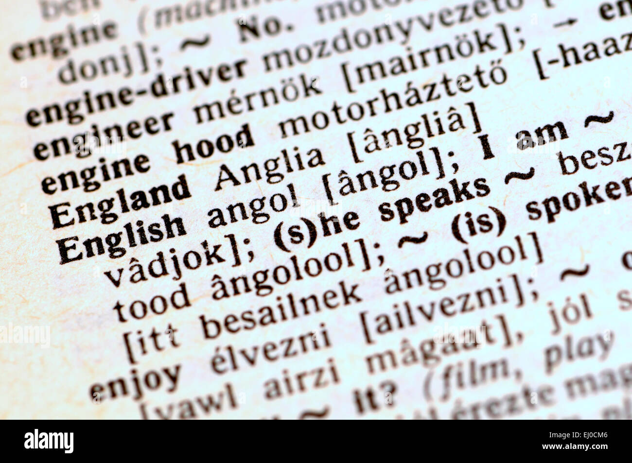 England / English translated in a Hungarian dictionary Stock Photo Alamy