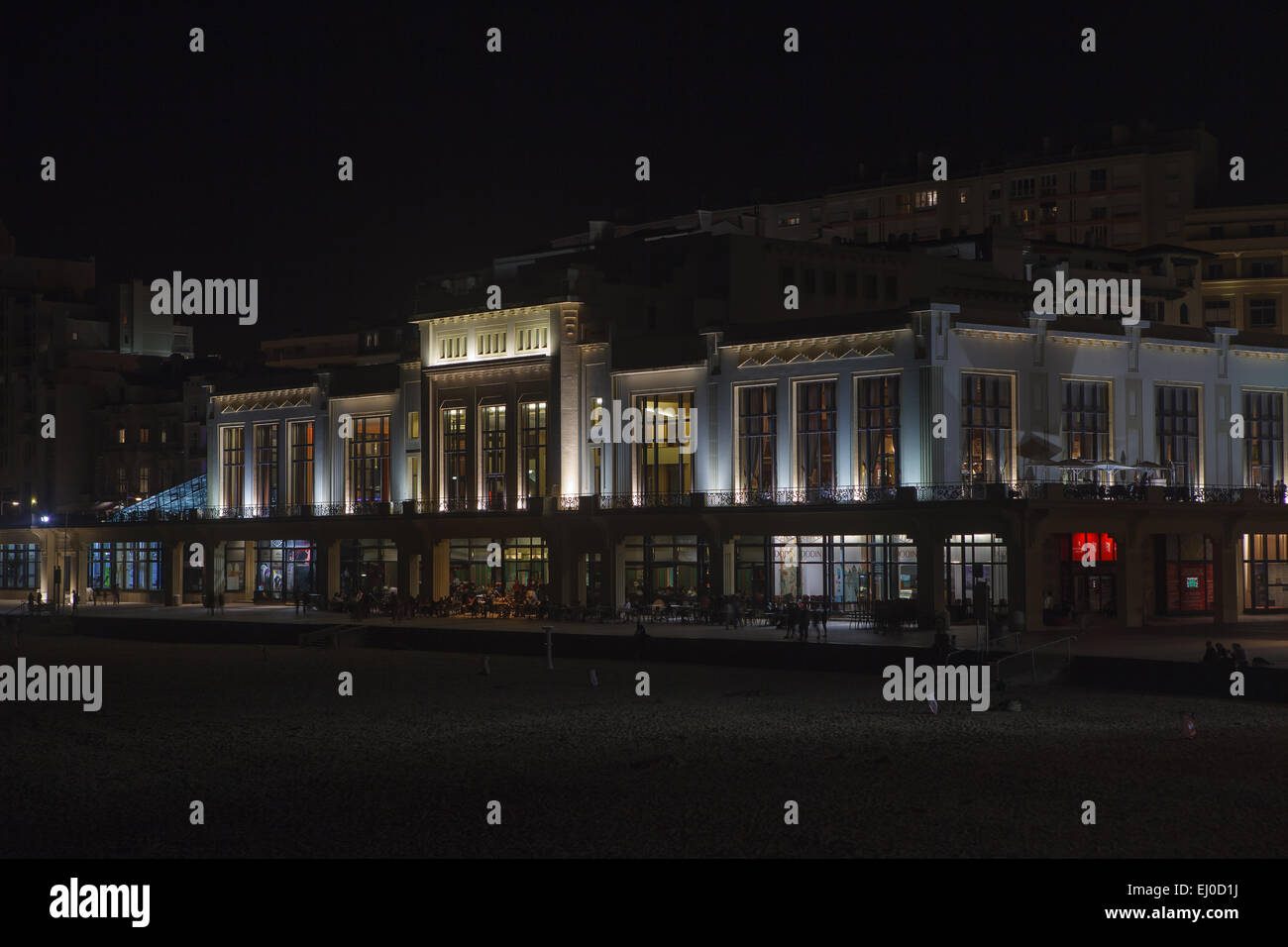 The Grand Plage and the Casino by night, Biarritz, France. Stock Photo