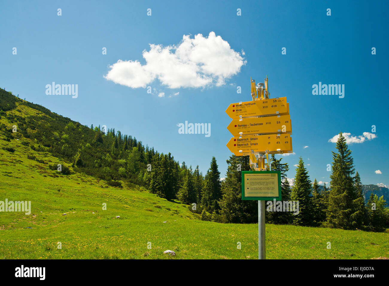 Bavaria, Europe, Germany, Berchtesgaden country, Bad Reichenhall, Reichenhall, mountain, mountains, Alps, signposts, way, sign, s Stock Photo