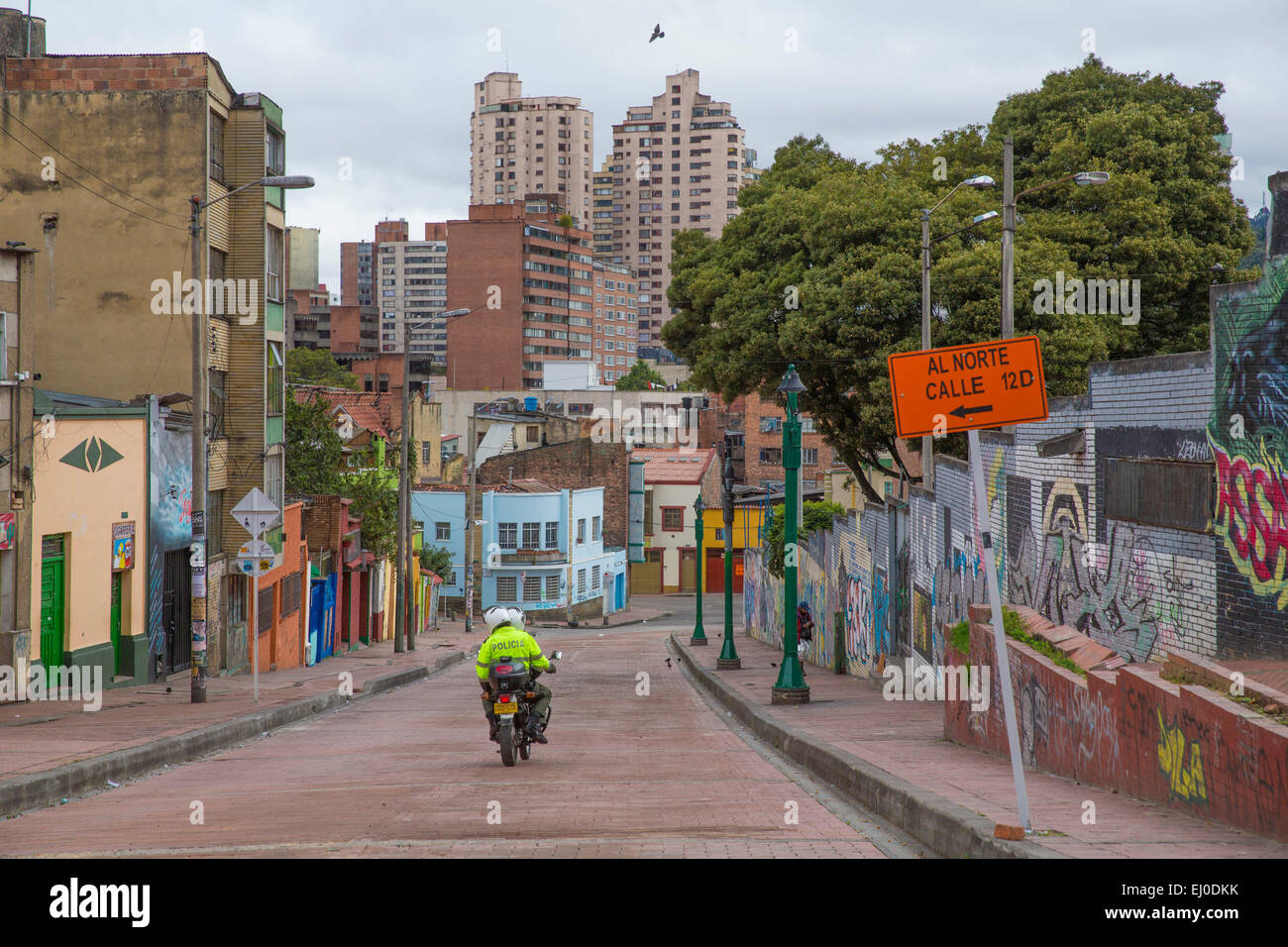 South America, Latin America, Colombia, town, city, towns, cities, town view, Bogota, capital, street, houses, homes, Stock Photo