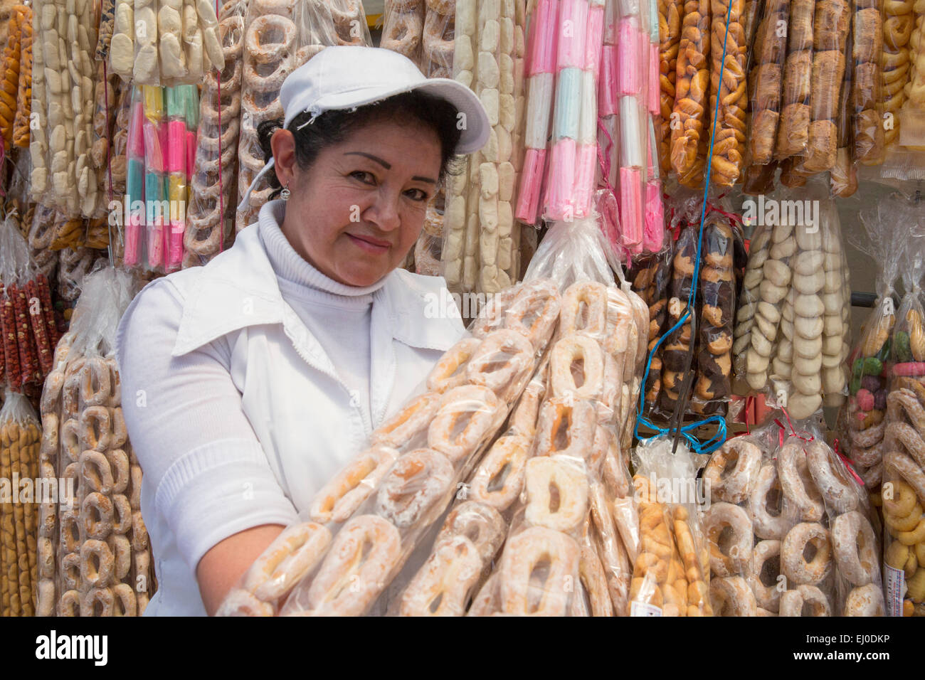 South America, Latin America, Colombia, person, Bogota salesclerk, market, sweets, candy, Stock Photo