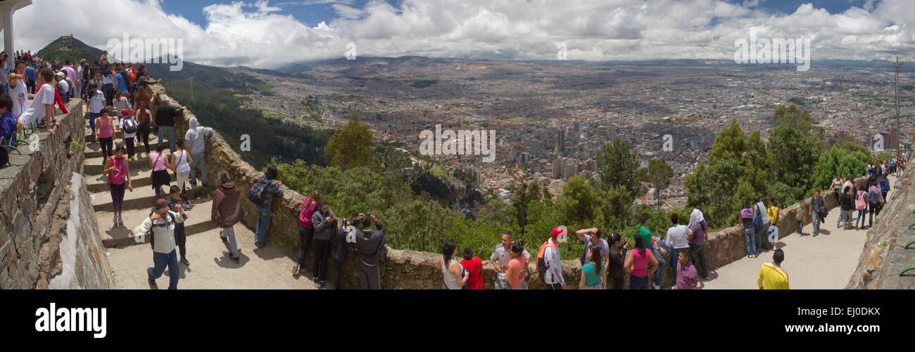South America, Latin America, Colombia, town, city, towns, cities, view, Monserate, Bogota, tourist, panorama, Stock Photo