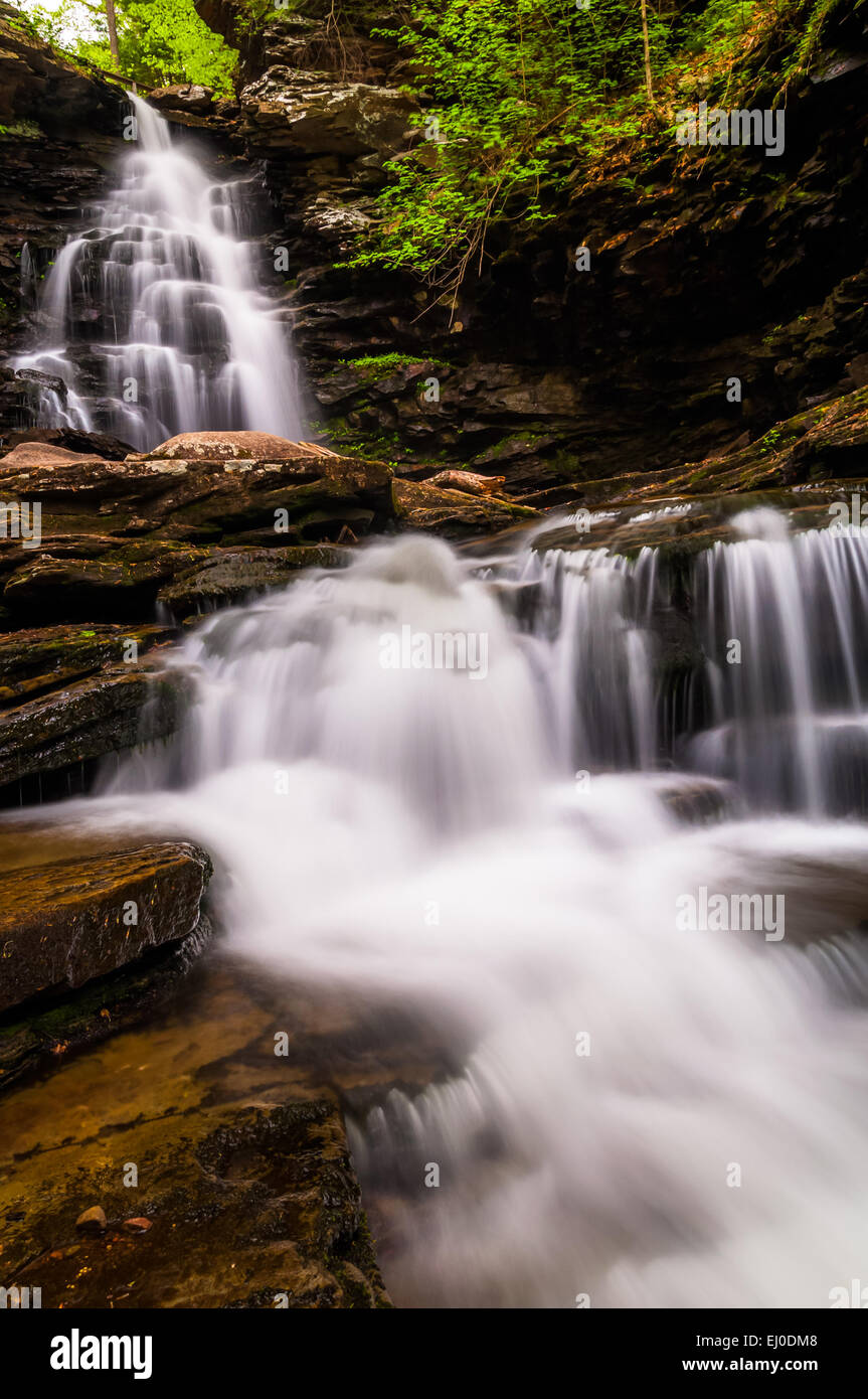 Tall waterfall and cascades on Kitchen Creek in Ricketts Glen State