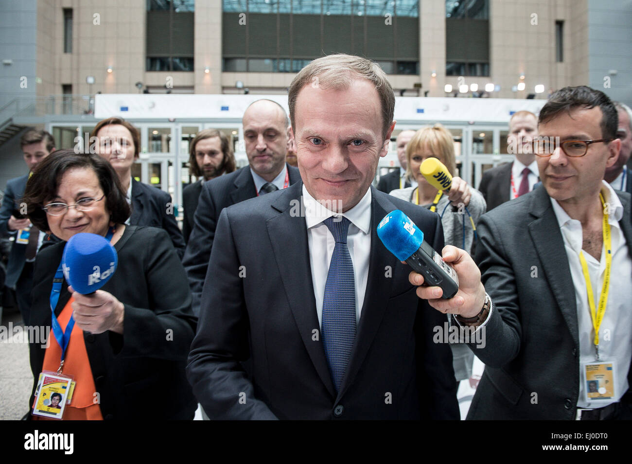 Brussels, Bxl, Belgium. 19th Mar, 2015. Donald Tusk, the president of the European Council arrive to the press conference ahead of the EU Summit in Brussels, Belgium on 19.03.2015 by Wiktor Dabkowski Credit:  Wiktor Dabkowski/ZUMA Wire/Alamy Live News Stock Photo