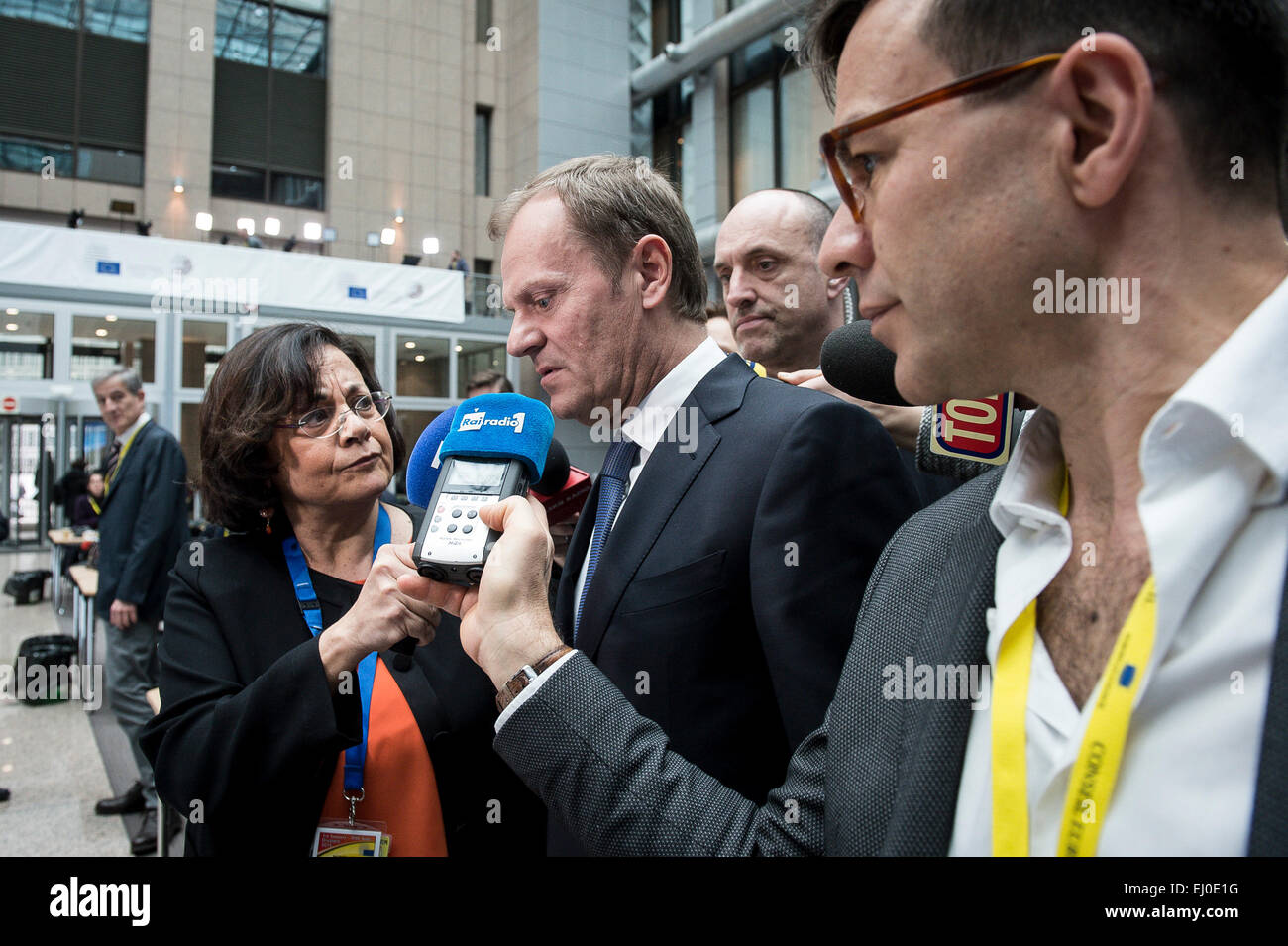 Brussels, Bxl, Belgium. 19th Mar, 2015. Donald Tusk, the president of the European Council arrive to the press conference ahead of the EU Summit in Brussels, Belgium on 19.03.2015 by Wiktor Dabkowski Credit:  Wiktor Dabkowski/ZUMA Wire/Alamy Live News Stock Photo