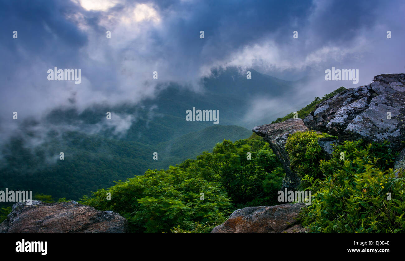 The Blue Ridge in fog, seen from Craggy Pinnacle, near the Blue Ridge ...