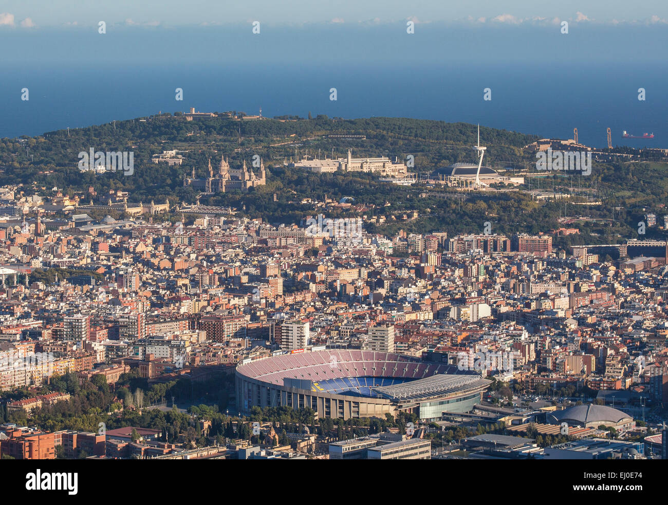 Barcelona, City, Hill, Montjuich, National, Nou Camp, Palace, Spain, Europe, Stadium, architecture, Catalonia, famous, no people, Stock Photo