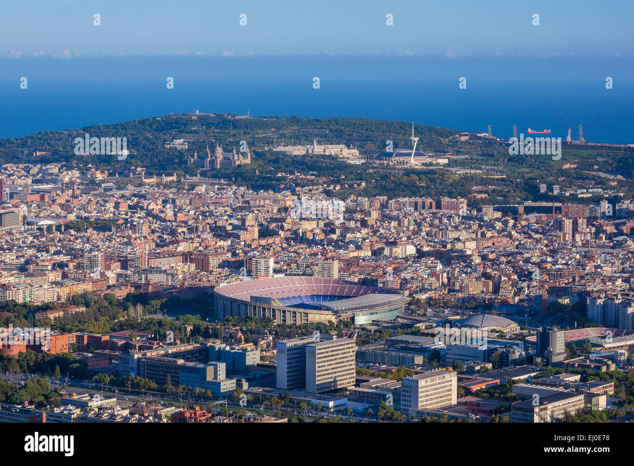 Barcelona, City, Hill, Montjuich, National, Nou Camp, Palace, Spain, Europe, Stadium, architecture, Catalonia, famous, no people, Stock Photo