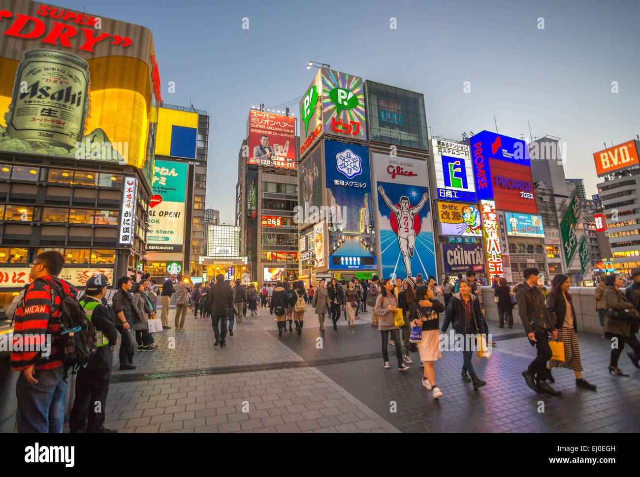 Bridge, City, Dotombori, Japan, Asia, Kansai, Namba, Osaka, architecture, colourful, commercials, advertising, downtown, entertai Stock Photo