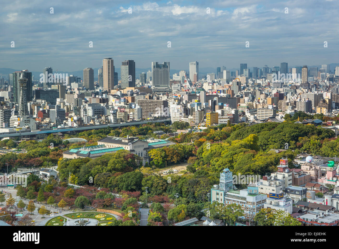 Abeno Cues, City, Japan, Asia, Kansai, Landscape, Osaka, Shin Sekai, Tennoji, View, architecture, fall, no people, park, skyline, Stock Photo